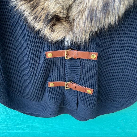 MICHAEL KORS ANGORA BLEND FUR COLLAR BUCKLE SWEATER NAVY BLUE SIZE MEDIUM - Picture 10 of 14